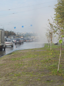 Фонтан горячей воды в Ульяновске.